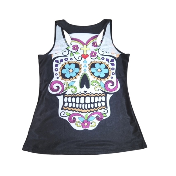 Sexy Women's Day of the Dead Sugar Skull Halloween Costume Tank - Medium - Picture 2 of 2